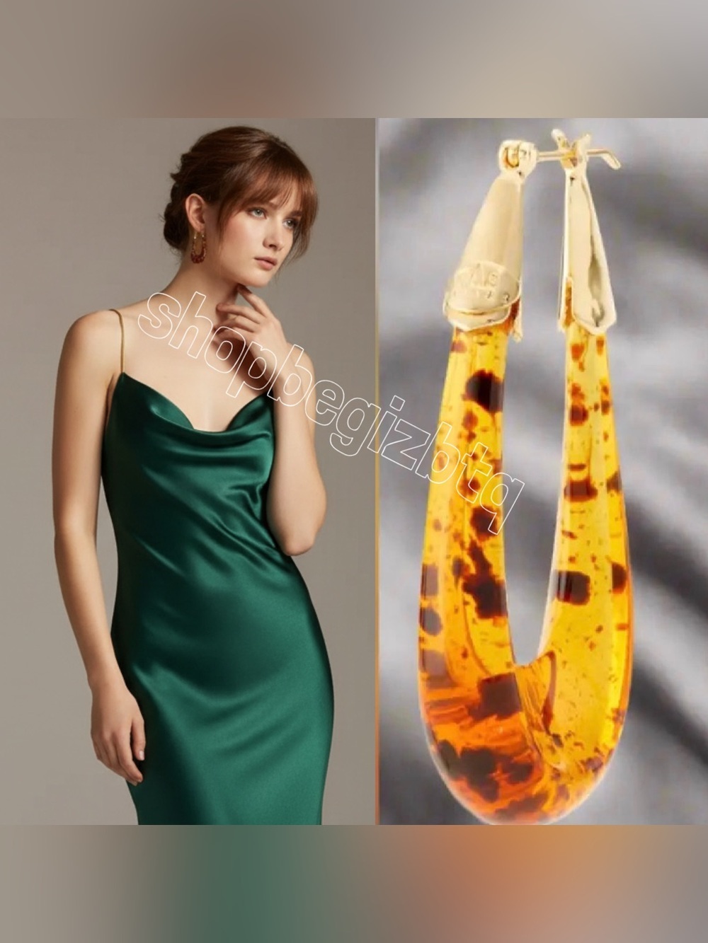 Gas Bijoux Authentic Ecume 24K Gold Plated & Acetate Elongated Gold Hoop Earring